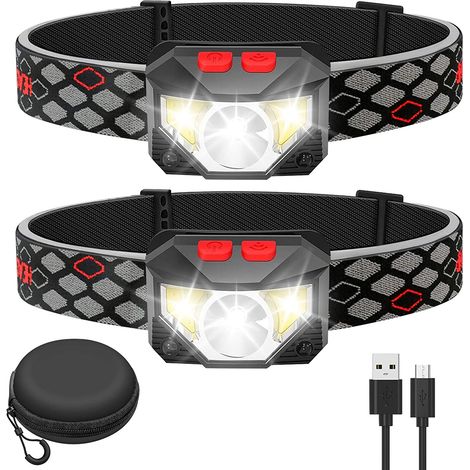 Vtizikl Lampe Frontale LED ,2 Pièces Super Lumineux Capteur De Mouvement Lampe, 1500 Lumens 10 Modes Torches Frontales 1200mAh Rechargeable USB, Lampe Torche Étanche, Camping, Randonnée, Pêche, Travai (1/5)