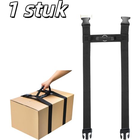 Lot de 1 sangle de transport en forme de I portable réglable adaptée pour emballage de bagage de déménagement noir (1/5)