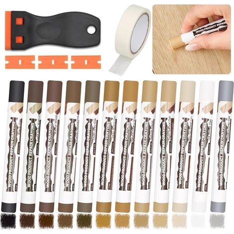 Pate a Bois 12 Couleurs Brun, Pate a Bois Rebouchage, Mastic Bois Kit Reparation Parquet, Kit Reparation Carrelage, Parquet Stratifié, pour Trous, Rayures et Fissures sur Stratifié (1/5)