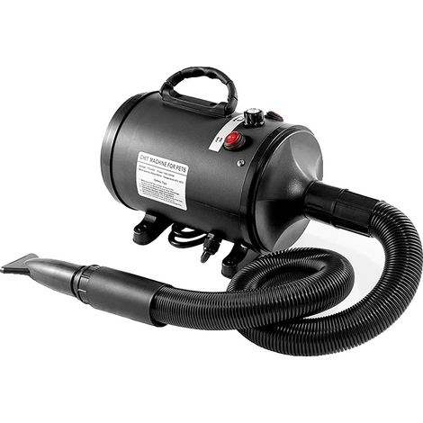 Secador de pelo para mascotas, 2200 W de potencia, flujo de aire ajustable de 20 a 100 m/s, rango de temperatura de 55 ℃ a 131 °F, manguera de 2,7 m de longitud, funcionamiento silencioso. (1/5)
