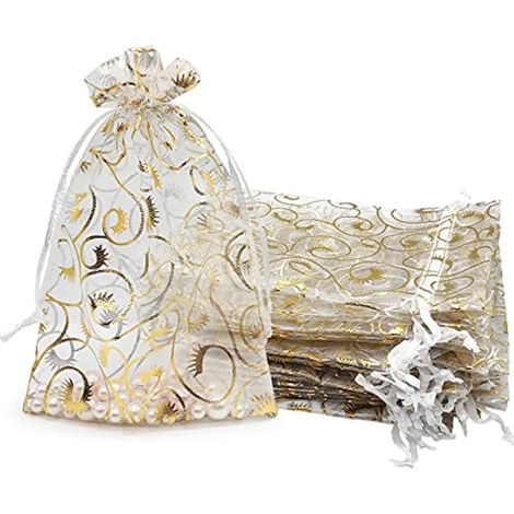 Lot de 100 sacs cadeaux en organza blanc avec cordon de serrage pour fête de mariage, bonbons, 10,2 x 15,2 cm (1/5)
