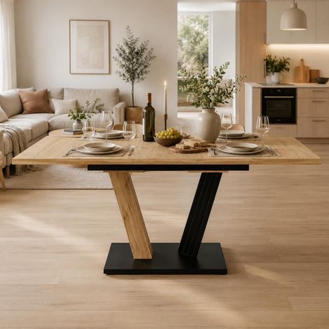 FurnitureR Wood Grain Extendable Dining Table 120 to 160x80cm Metal Legs (1/5)