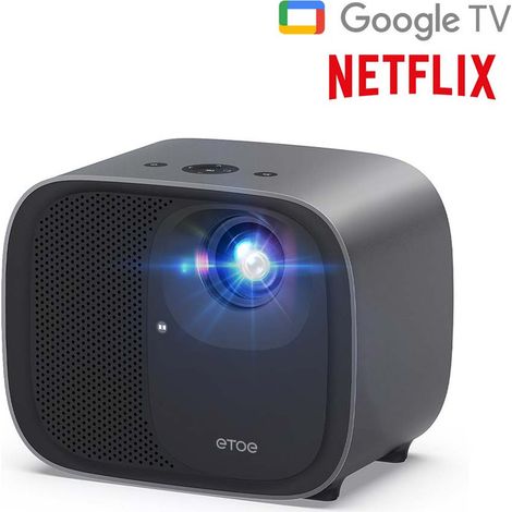 Proyector LED Android ETOE E3 Pro: resolución nativa de 1080p, Google TV integrado, 600 píxeles ANSI, enfoque automático, altavoces duales de 10 W (1/5)