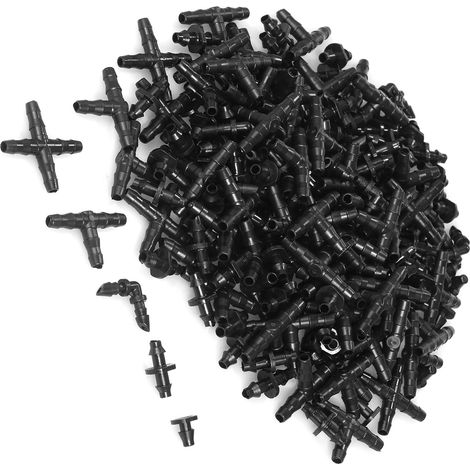 Kit de 200 pièces pour systèmes d'irrigation goutte à goutte : raccords cannelés compatibles avec les tuyaux d'arrosage de 1/4 pouce pour jardins et pelouses (20 raccords 4 voies, 20 coudes, 80 embout (1/2)