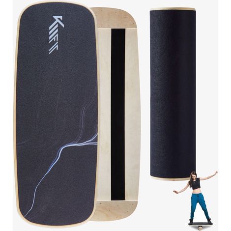 KM-Fit Balance Bord Planche d'équilibre en bois Indoor Skateboard Indoorboard Surfboard, planche de surf pour l'entraînement de la coordination Entraîneur de force et d'équilibre Indoor-Surf & Sk (1/5)