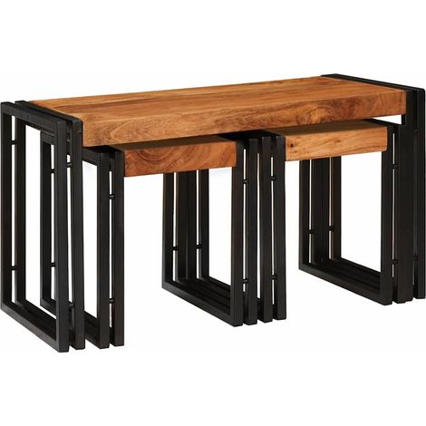 Table Gigogne 3 pcs Bois d'acacia massif et métal