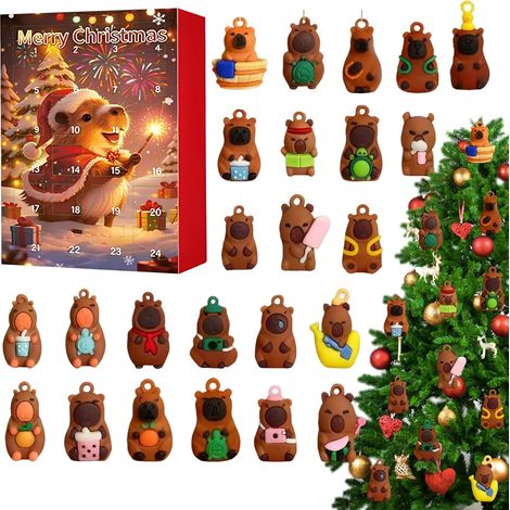 Calendrier de l'Avent – Figurine 3D, jouet capybara pour Noël 2025 Pour l'entrée, le salon, la chambre, une fenêtre, une porte, la cheminée, la cuisine, les fêtes (1/5)