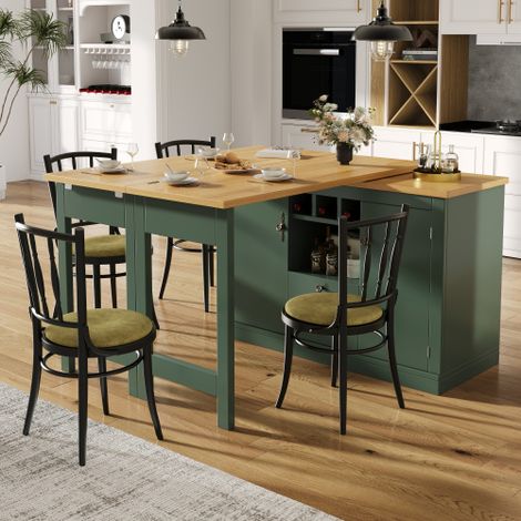 Table de bar extensible avec espace de rangement, longueur réglable de 120 à 180 cm et fonction rotative à 360 °, pour cuisine, salon, salle à manger, bureau à domicile, Vert (1/5)