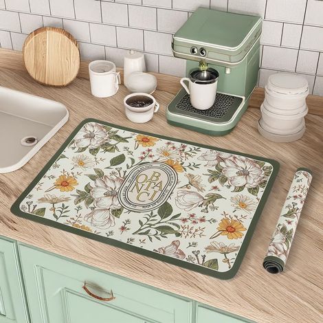 2 Tapis d'Égouttage Microfibre Floral, Antidérapant Cuisine (1/5)