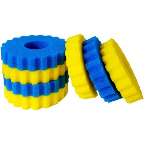Mousses filtrantes CPF-15000 pour filtres de bassin CPF – Mousse filtrante biologique pour filtres CPF, éponge filtrante double densité (4 éponges fines jaunes & 3 éponges grossières bleues, Ø 26 cm) (1/5)