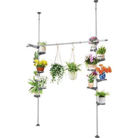 Support Pot de Plante Télescopique en Métal Etagere Fleurs Interieur Porte-pot Stand, Métal et Plastique, Réglable en Hauteur, pour Balcon, Salon, Chambre, Bureau, Café, Gris (1/5)