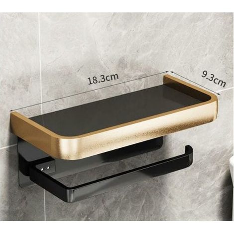 Portarotolo per carta igienica da bagno, senza fori, portarotolo da parete (doppio strato, nero e oro)