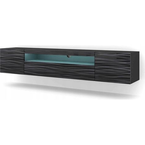 Meuble TV Noir Sahara avec LED 200x42x37cm Aura meuble sur pied ou a suspendre (1/5)