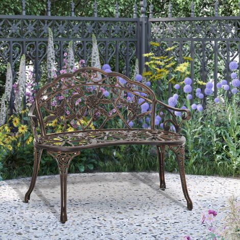 Panchina da giardino in metallo a 2 posti, stile retrò, panchina da parco con motivo floreale, 100 x 54 x 78 cm, bronzo