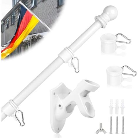 Mât de drapeau en aluminium de 1,5 m, 4 sections, kit de fixation murale avec anneaux pivotants, blanc (1/5)
