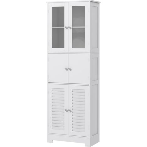 Colonne de Salle de Bains 3 Portes avec Ante en Verre et Persienne, 60x30x170,5cm, Blanc