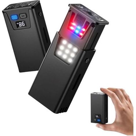 Lampe Torche LED Rechargeable, Lampe de poche, Lampe Tactique avec Affichage Puissance, 1000 LM, USB-C, IPX5, 1800 mAh, Base Magnétique, Voyant Avertissement Rouge et Bleu (Noir) (1/5)