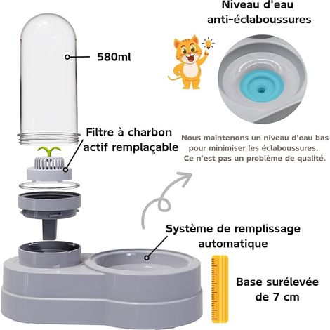 Distributeur d'eau pour Chat et Chien, Fontaine à Eau avec Filtre pour Petit Chien Chat Lapin Petit Animal (Gris) (1/4)