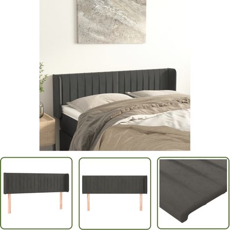 Tête de lit avec oreilles, Résistante et économique, Panneau de lit, Gris foncé 147x16x78/88 cm Velours OIB7644E (1/5)