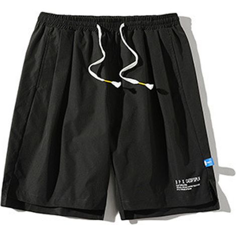 1 short de bain, polyester noir, cordon de serrage, ceinture élastique, poches latérales et arrière, pour natation, surf, course, salle de sport, plage (1/5)
