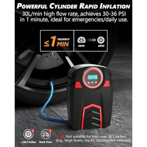 Compresseur d'air portable pour voiture - Gonfleur de pneus 12 V avec 4 adaptateurs, affichage LED et numérique 150 PSI pour voitures/camions/motos/vélos/ballons (1/4)
