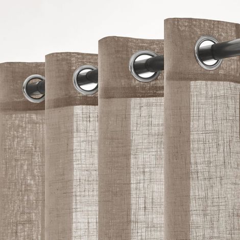 Rideaux Court en Lin Translucides Voilage Fenêtre à Oeillets Rideaux et Draperies Intérieurs Modernes pour Chambre Salon Coucher Lot de 2, 140x145 cm Marron Foncé (1/5)