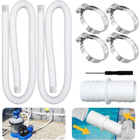 Kit de tuyaux pour piscine - 32 mm - Tuyau de remplacement universel pour pompe et pompe de filtration de piscine - 2 tuyaux de 1,5 m - Comprend 4 colliers de serrage et un raccord