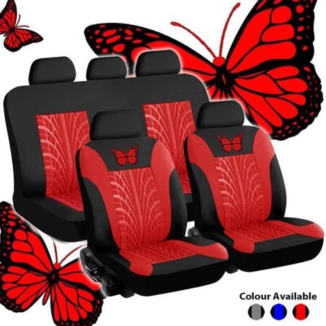 Housse de siège auto - Ensemble de housses - Rouge - Universelle - 9 pièces - Nylon et éponge (1/4)
