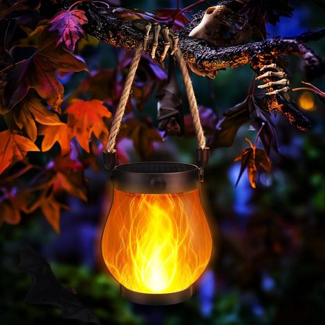 Lampe solaire Halloween à effet flamme – Éclairage extérieur étanche avec recharge solaire et USB – Pour jardin et cour ( 1 pièce ) (1/5)