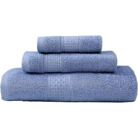 BelleRise - Serviettes turques en coton de qualité supérieure, douces et absorbantes, 3 pièces, bleu, longues fibres (1/4)