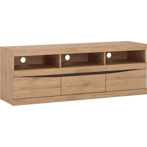 TV Lowboard mit 3 Schubkästen SANFORD-129 in Eiche hell Nb., B/H/T: ca. 150/53,5/40 cm (1/5)