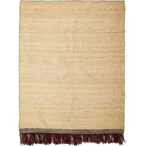 Tapis jute naturel avec franges rouges et liseré noir élégant - Naturel jute franges rouges noir (1/2)