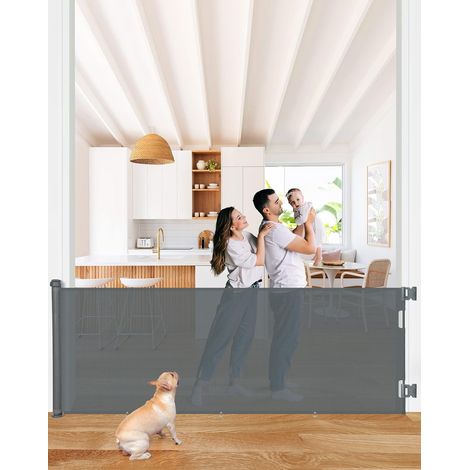 0 à 300cm Barriere de Securite Retractable, Barriere de Securite Enfant, Bébés,Chiens et Chats, Opération à Une Main, Gain de Place, Barrière Extensible pour Escalier/Portes/Extérieur, Gris (1/5)