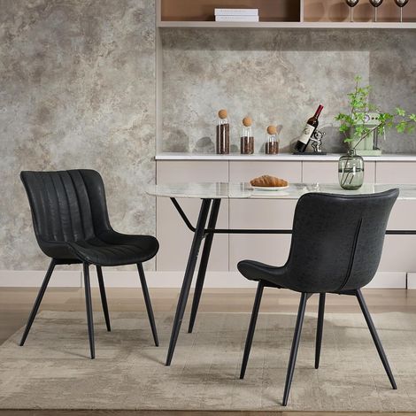 Lot de 2 Chaise Salle à Manger, Chaise Cuisine, Supportant Jusqu’à 120 kg, Pied en Acier, Dossier Ergonomique, pour Salle à Manger, Cuisine, Gris et Noir d’Encre (1/5)
