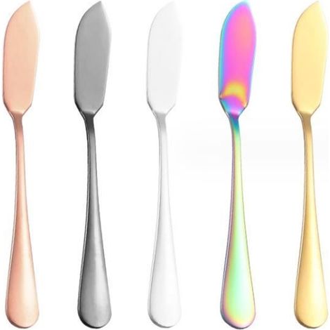 Couteau à Beurre - Inox - 5 Pièces - Multifonctionnel - Idéal pour Tartiner - Couleur Acier Inoxydable (1/4)