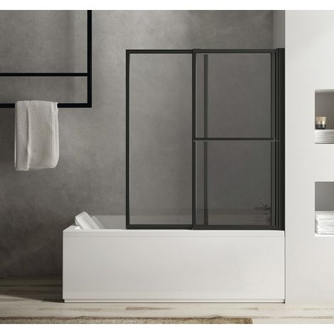 Pare-baignoire pliable OLBIA, (L) 1230 mm, noir mat/verre transparent (1/2)