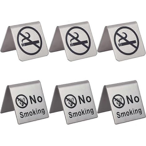 Lot de 6 panneaux de table « Non-fumeur » en acier inoxydable, 2 styles différents, avec logo et logo pour réservation, utilisables à domicile ou sur carte de visite. (1/5)