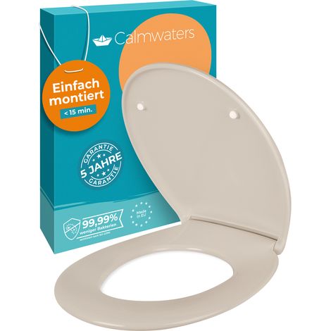 Calmwaters® Premium WC Sitz einfache Montage, Toilettendeckel bis 250 kg, Made in EU, antibakterieller Duroplast, doppelte Absenkautomatik, 2 Montage Optionen, abnehmbar, Klobrille, oval, Pergamon (1/5)