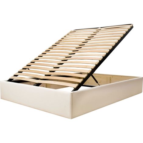 M&S – Lit coffre 160x200 cm en tissu coton écru – Structure bois massif – 2 tiroirs de rangement – Design moderne et élégant