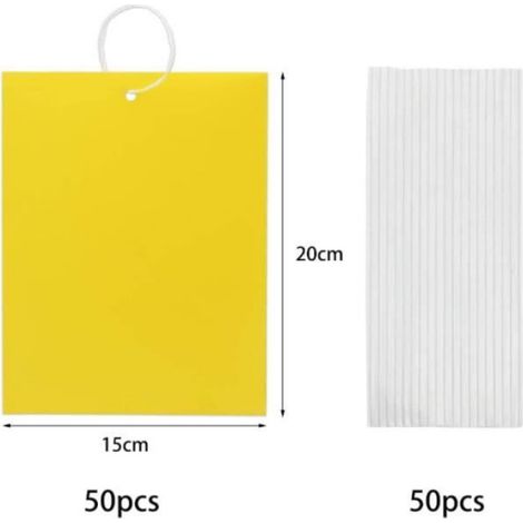 50 Pièces Pièges à Insecte, Papier Collant Double Face,Jaune Sticky Papiers pour Mouches Blanches, Pucerons, (15 cm x 20 cm ) (1/4)