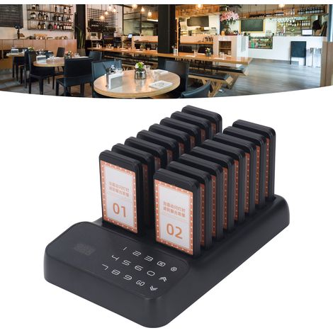 Dispositif d'appel sans fil pour la prise de commandes (1 à 16 commandes), étiquette alimentaire pour salons de thé, restaurants, cafés, système de gestion de file d'attente vibrant, large plage de te (1/5)