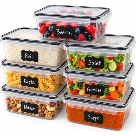 Relaxdays Contenitori salvafreschezza, set da 7, 840 ml, HxLxP: 7x16,5x12,5 cm, plastica, coperchi ermetici, trasparenti (1/5)