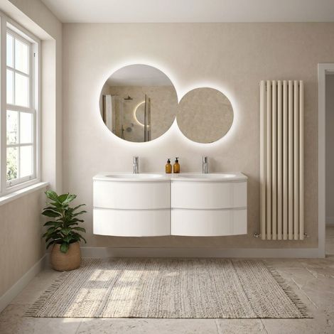 Mobile Bagno Sospeso 140Cm Curvo Bianco Lucido Moderno  Los Angeles