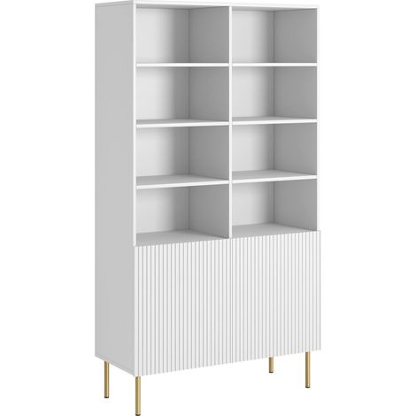 Bibliothèque Estarreja, étagère à compartiments ouverts et deux portes, surélevée, 100 x 42 h 177 cm, blanche (1/4)