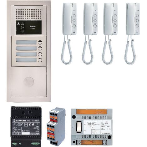 Aiphone – Pack audio 4 logements avec 4 postes GT1D programmés – Alimentation PS2420DM – Prédisposition VIGIK – GTBA4E