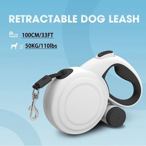 Laisse rétractable pour chien de 10 m avec bande réfléchissante et porte-sacs à déjections canines anti-nœuds à 360° pour chiens de taille moyenne à grande-AquaForge
