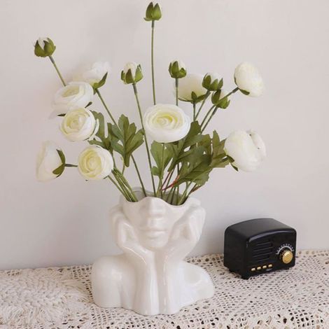 Vase en céramique pour visage, vase à fleurs blanc pour décoration, vase à tête de femme,vase à fleurs décoratif moderne (1/4)