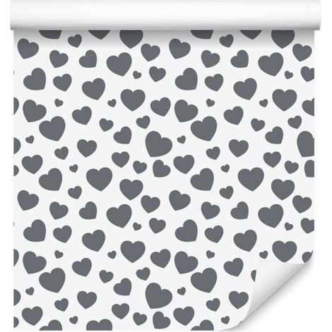 Papier peint à motifs de cœurs, blanc, gris clair et gris, 50 x 1000 cm (1/5)