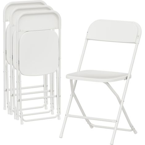 Ensemble de 4 chaises pliantes avec trous drainage plastique métal, chaises gain de place cuisine salon, 45 x 49 x 79,5 cm, blanches