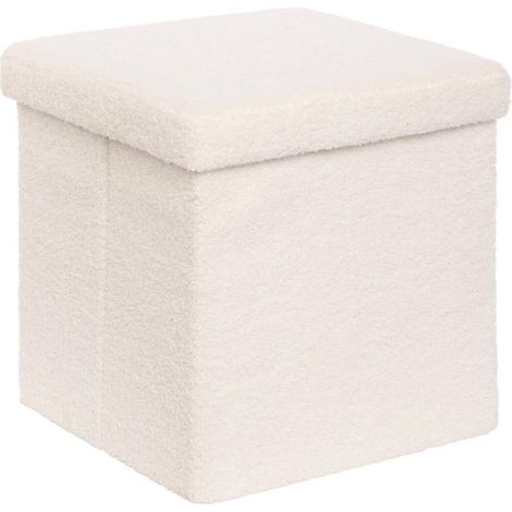 Pouf Coffre Carré Bouclette "Jaiko" 38cm Blanc